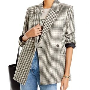 Anine Bing Kaia Wool Double Breasted Plaid Check Blazer Jacket